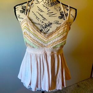 Free People cotton embroidered top with elastic back